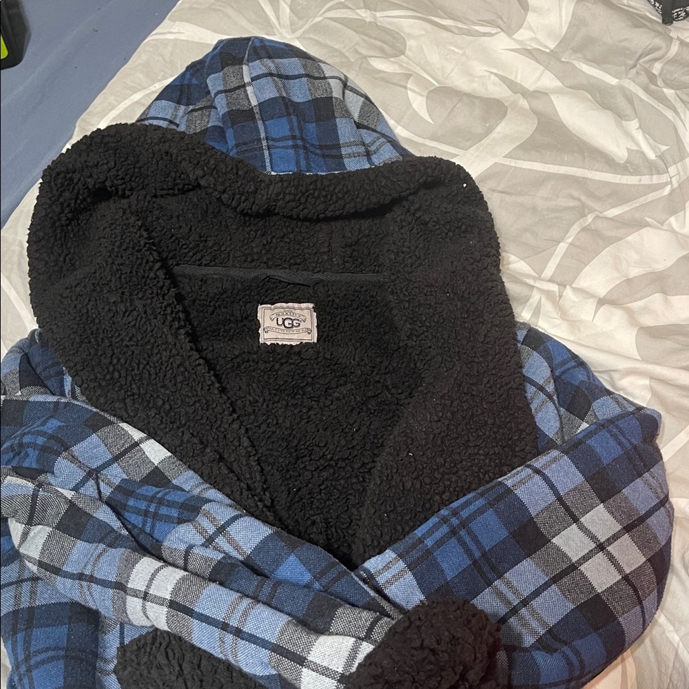 UGG Black and Blue Plaid Hooded Jacket